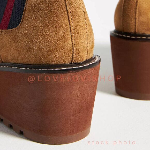 Minimalist | Cecelia for Anthropologie Tan Suede Platform Pull-On Boot | Wedge - Picture 15 of 16